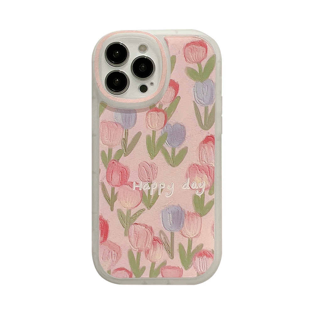 Case Silikon Semi Transparan Motif Bunga Tulip Pink Untuk Iphone 11 8 7 Plus SE2 XS XR 12 13 Mini PRO MAX