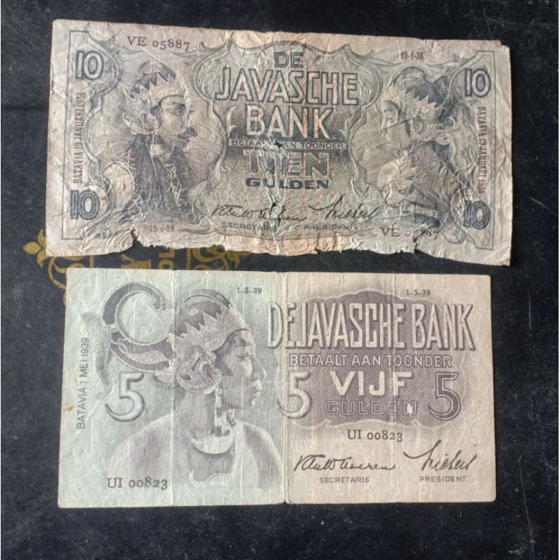 Uang kuno wayang 5 dan 10 gulden perkiraan tahun 1930 sampe  1940