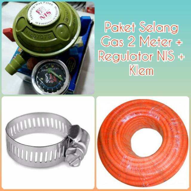 Paket Selang Gas Panjang 2 Meter dan Regulator Merk NIS