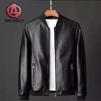 jaket kulit pu casual kerah base ball