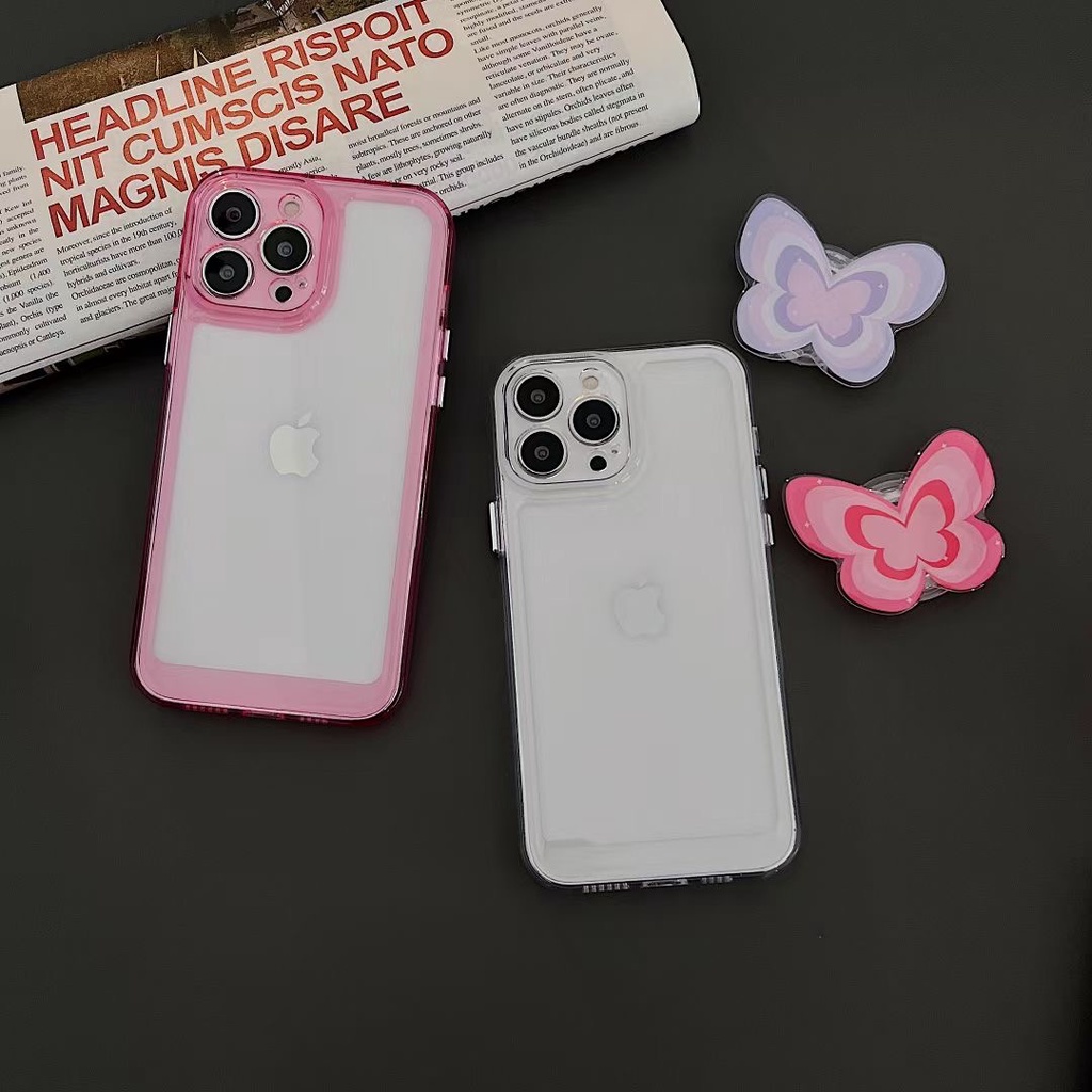 Casing Softcase Transparan Print butterfly capinha Untuk iphone 11 12 13 pro max Xs max XR 7 8 + se2020