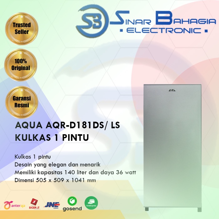 AQUA AQR-D181 LS KULKAS 1 PINTU  SILVER (NEW) ( KHUSUS BANDUNG)