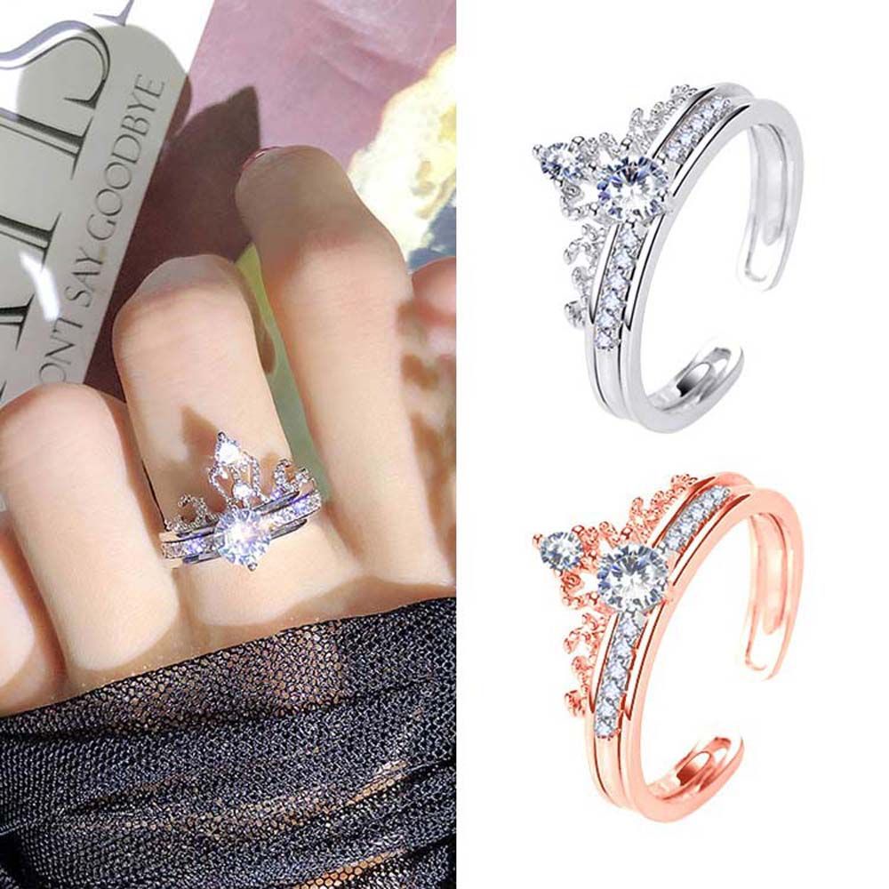 MXBEAUTY Adjustable Opening Rings Engagement Fashion Finger Rings Set Women Wedding Creative Gifts 2 In 1 Zircon Jewelry/Multicolor