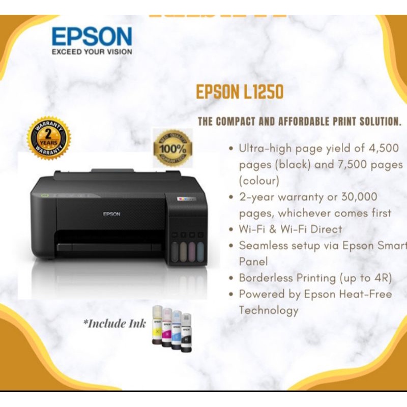 printer epson L1250 printer wifi garansi resmi include tinta