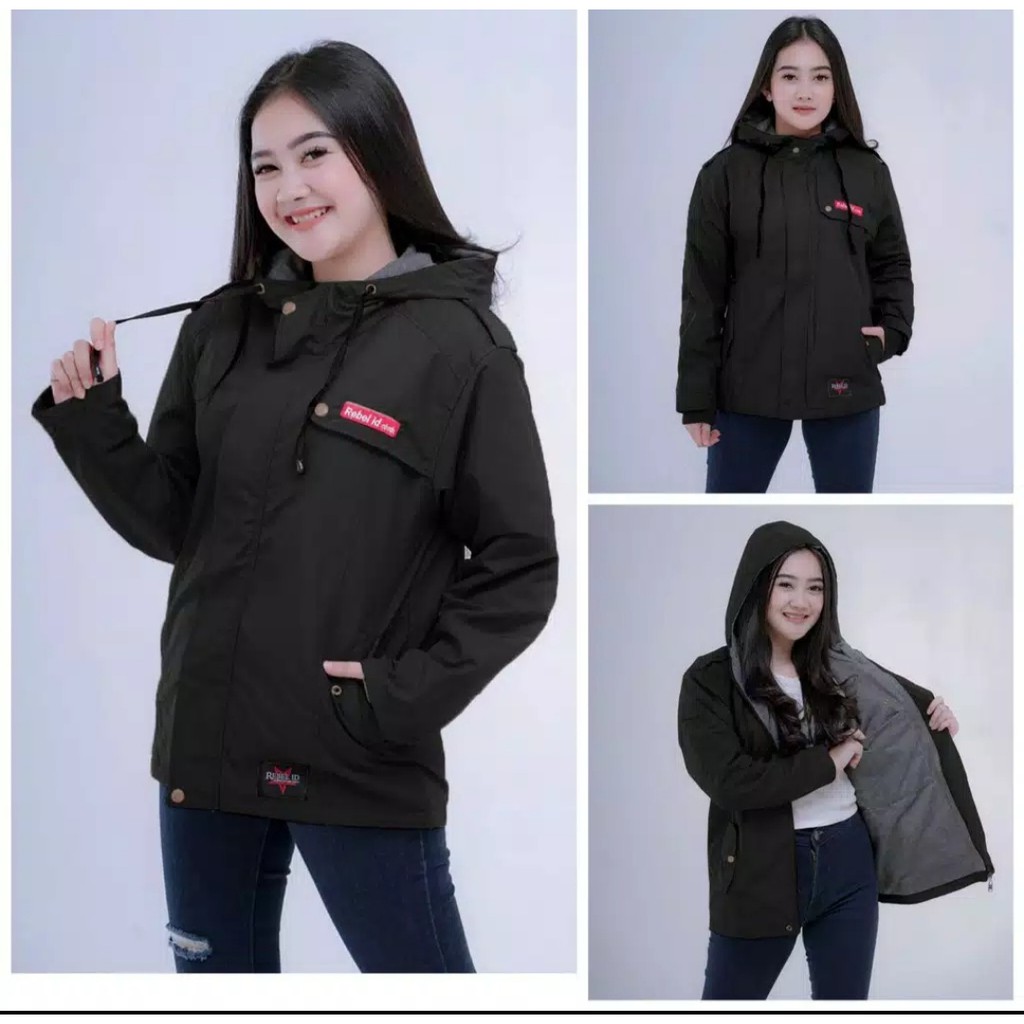 JAKET JACKET HOODIE HODIE PARKA SEMI PARKA HIJABER MUSLIMAH PANJANG PARASUT PARASIT WANITA CEWEK-BLEZER HITAM