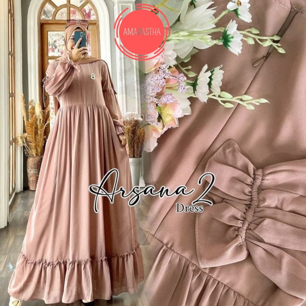Baju Terusan Wanita Gamis Perempuan Dewasa Remaja Dres Muslim Kekinian Ceruty Babydoll Arsana Dress