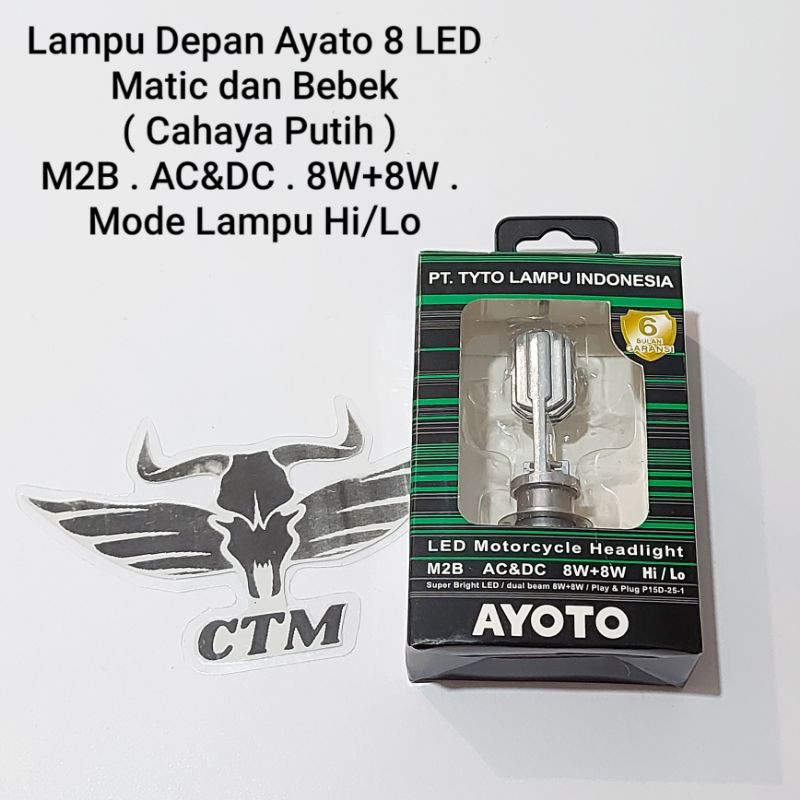 Lampu Depan AYATO 8 LED 2 Sisi M2B Motor Matic dan Bebek