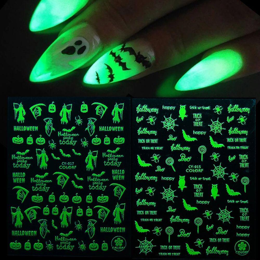 Stiker Kuku Motif Sarang Labalaba Glow in The Dark Untuk Nail Art DIY