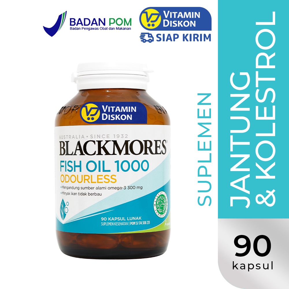 Blackmores Odourless Fish Oil 1000 BPOM Kalbe 90 Caps | Suplemen Omega 3 Pelihara Kesehatan Jantung