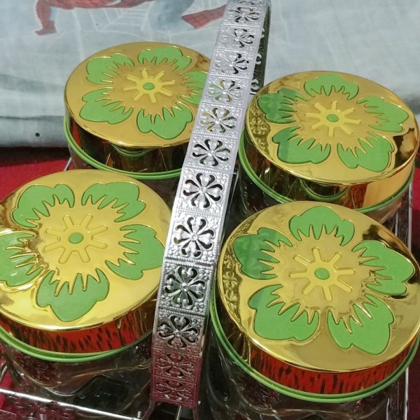 Souvenir Toples Lebaran/Toples Kue/Toples Hias Kaca Set 4 Hokee star/toples lebaran cantik/toples me