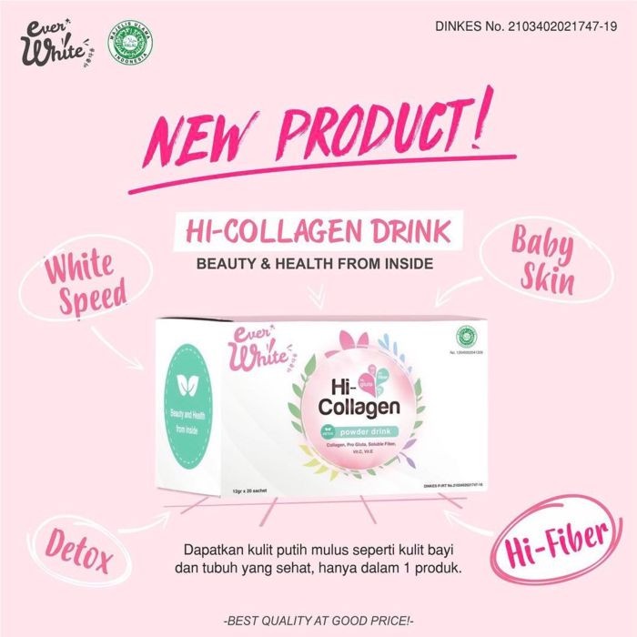 Collagen Kolagen Colagen Drink Mencerahkan Kulit Everwhite Hi Collagen Powder Drink Minuman Kolagen BPOM