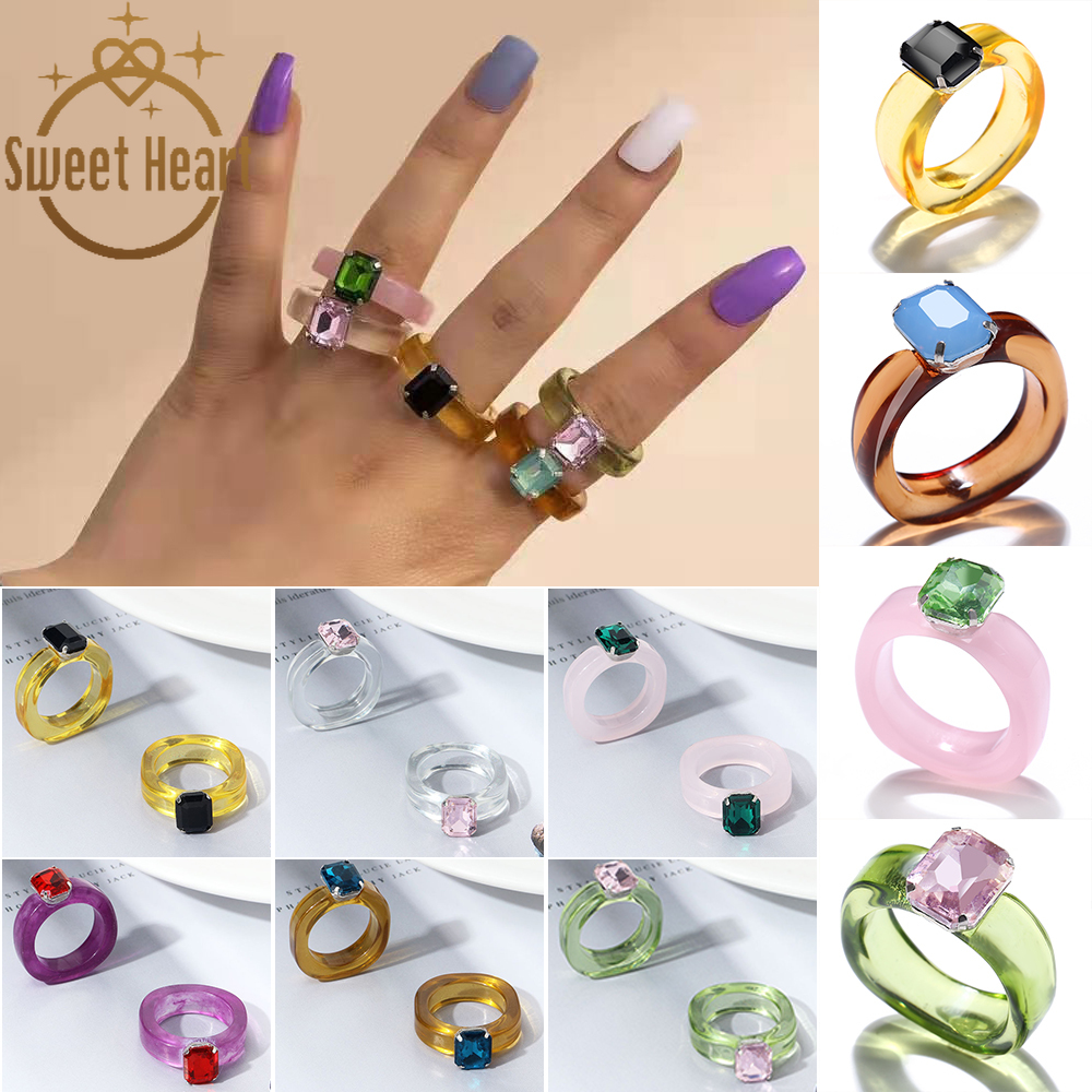 Transparent Resin Rings Index Finger Ring Fashion Cute Macaron Diamond Acrylic Ring