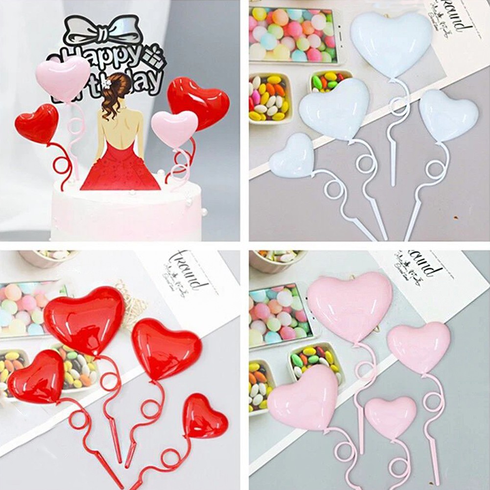 4pcs/set Balon Lipat Bentuk Hati Bahan Plastik Untuk Dekorasi Kue Ulang Tahun/Valentine