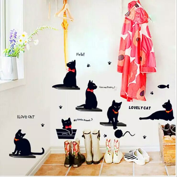 RELIZA WALL STICKER KUCING HITAM CAT KTTEN BLACK STIKER DINDING AY7157