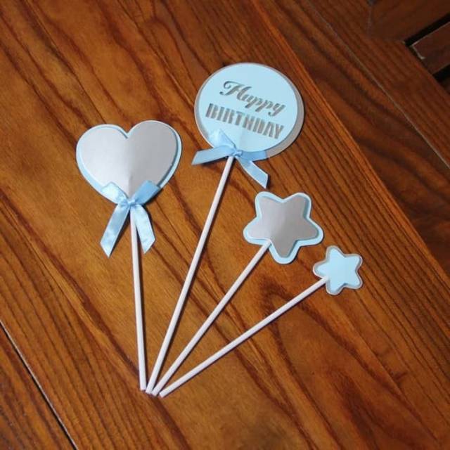 CAKE TOPPER HAPPY BRITHDAY LOVE BLUE ISI 4 MURAH