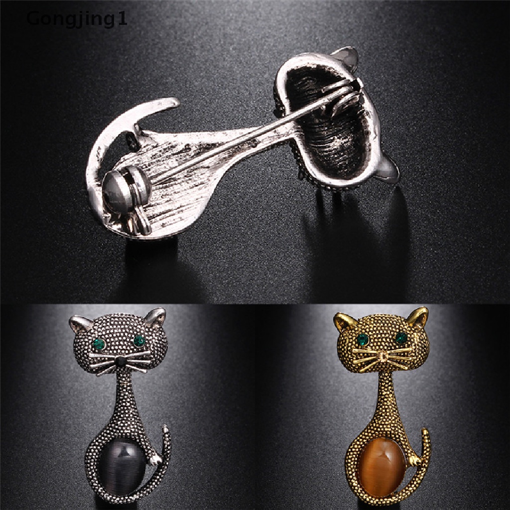 Gongjing1 Bros Pin Wanita Desain Hewan Kucing Hias Batu Opal Untuk Pernikahan