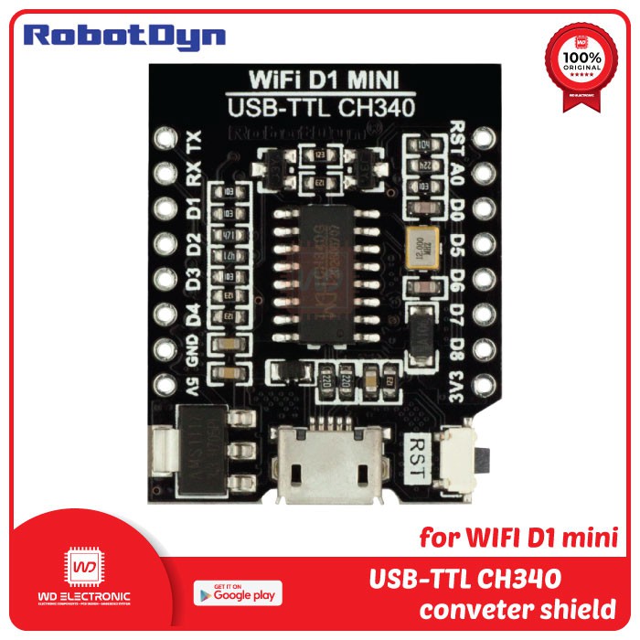 RobotDyn USB TTL CH340 converter shield for WIFI D1 mini like USB TTL Wemos D1 mini