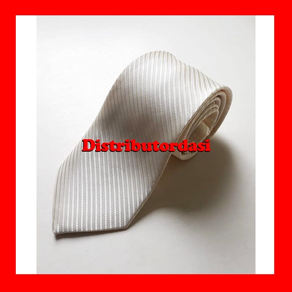 Dasi Pria Putih Gading Salur 3 inch 8 cm polyester premium ready stok