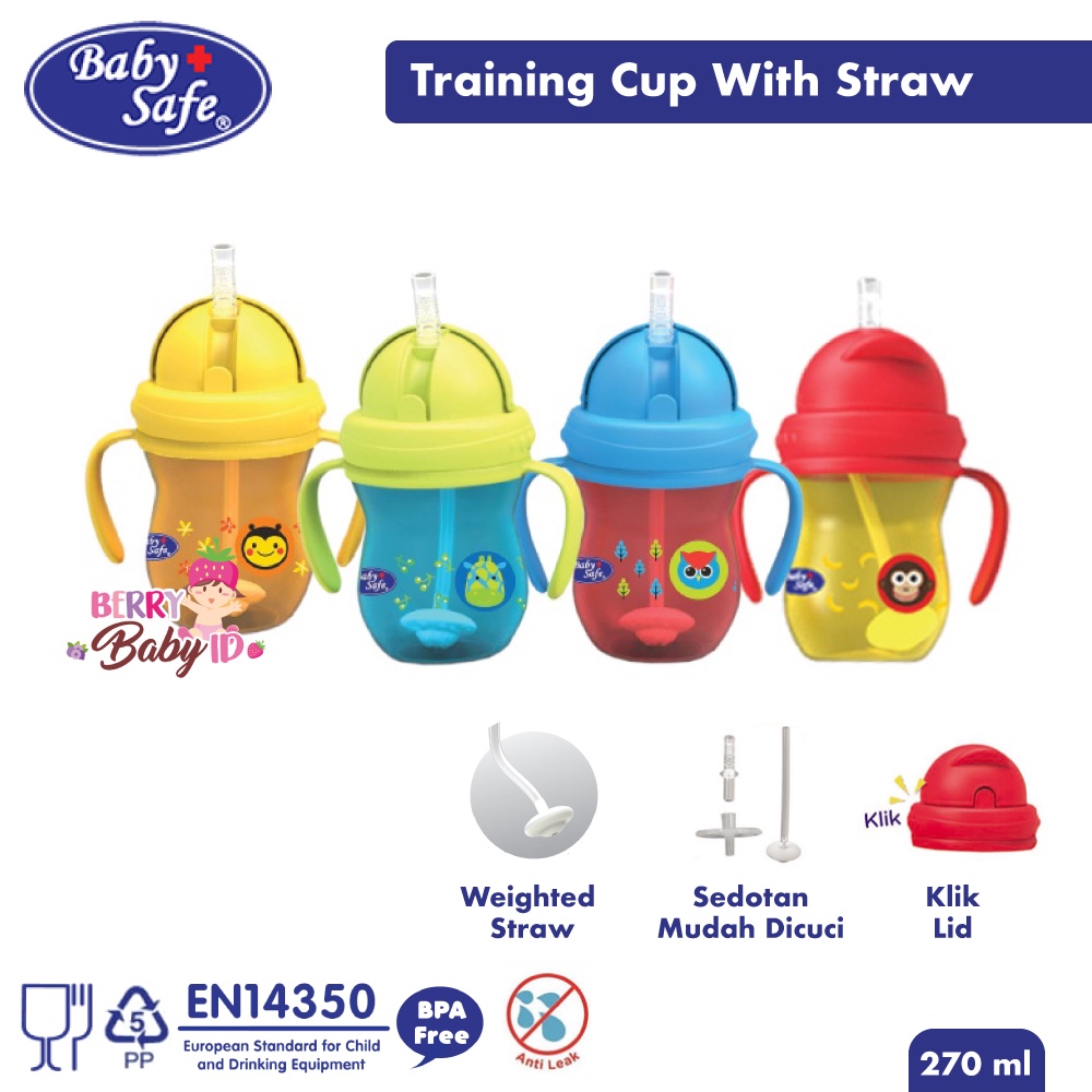 Baby Safe Training Cup With Straw Botol Minum Bayi Anak 270 ml Berry Mart