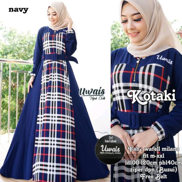 Maxi dress risleting depan free belt Kotaki burberry ori uwais