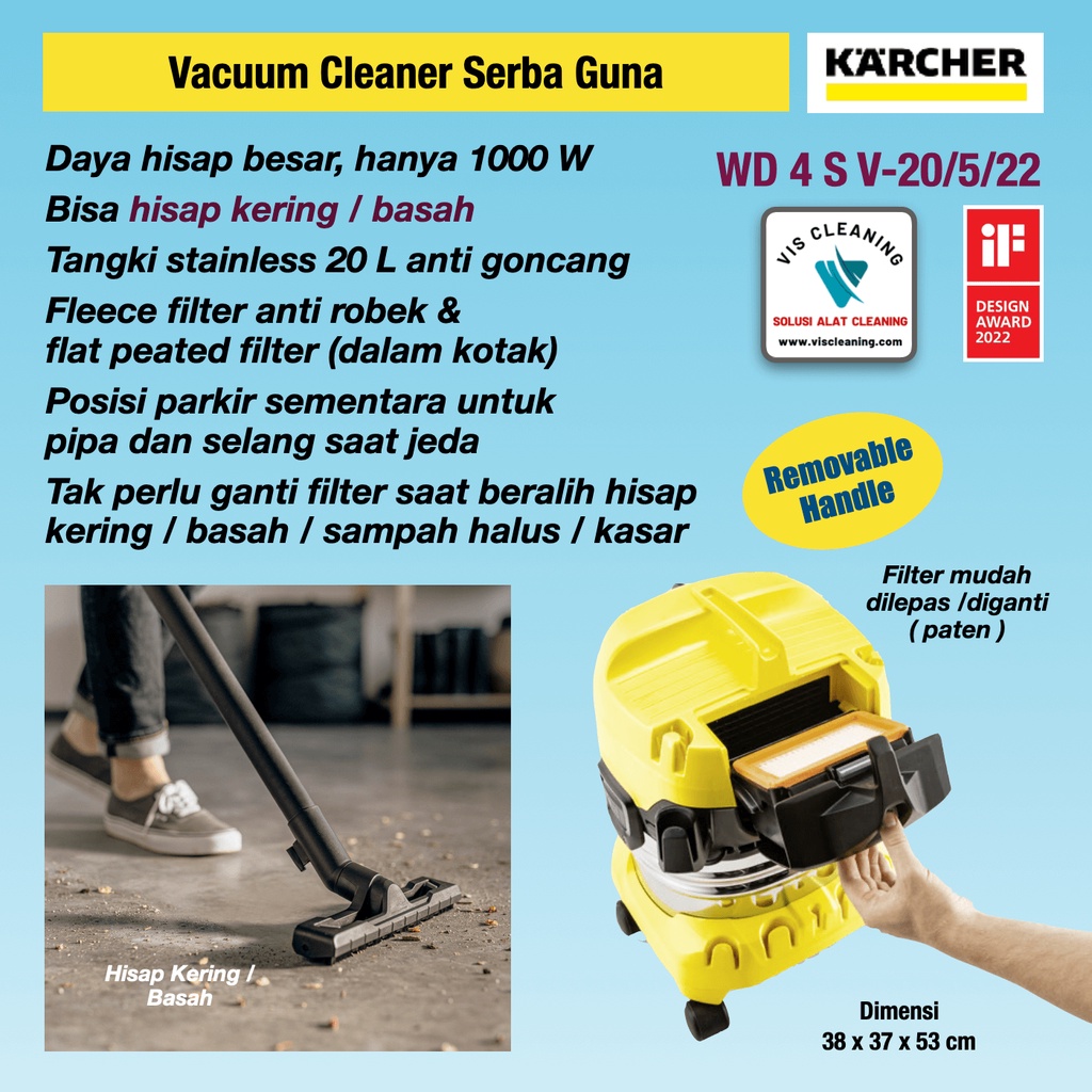 Vacuum Cleaner Karcher WD 4 S V-20/5/22 (Wet &amp; Dry 20 Liter)