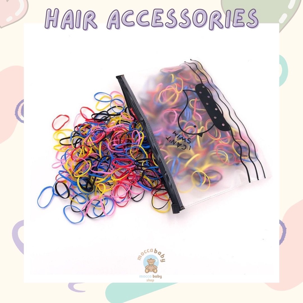 MBSS - IKAT RAMBUT WARNA-WARNI MIX Karet Rambut Pouch Jepang 500pcs Free Pouch / Karet Rambut Jepang isi 500pcs