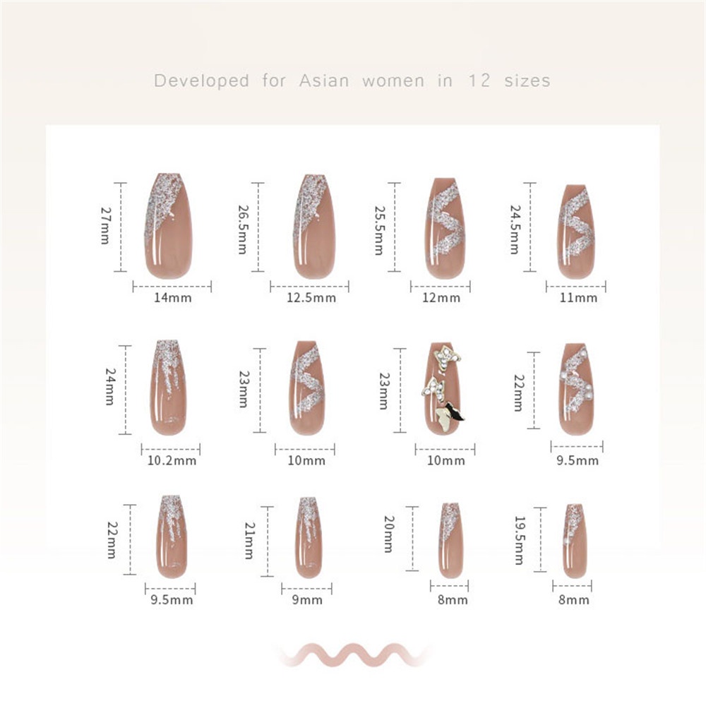 24pcs Kuku Palsu Motif Kupu-Kupu Aksen Berlian Imitasi Untuk Nail Art