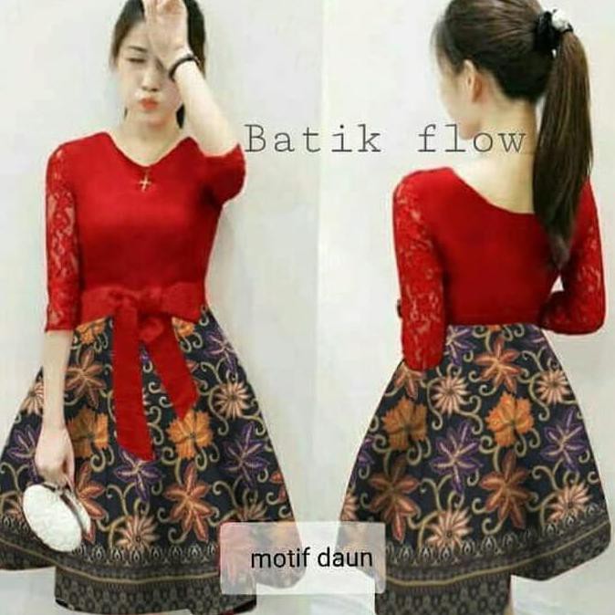 Dress Combi Batik Leaf Violin