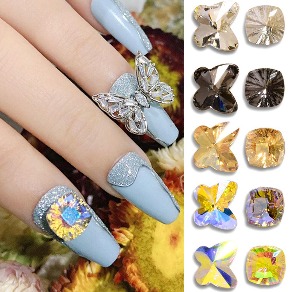 NEEDWAY Dekorasi Nail Art 10Pcs Runcing Lotus Milenium Berlian Shiny Butterfly Nail Rhinestones