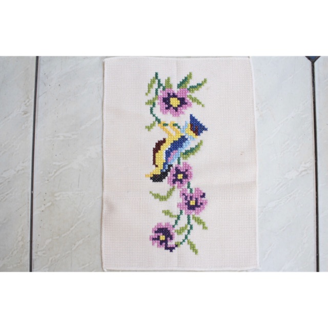 Kristik Jadi (Cross Stitch) Bunga Ungu Tanpa Frame / Bingkai ukuran 11x28cm