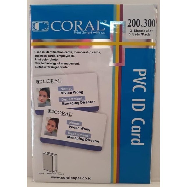 

Kertas PVC Bahan ID Card Instan Coral A4 isi 5 Lembar Merk Coral Star Seller Termurah