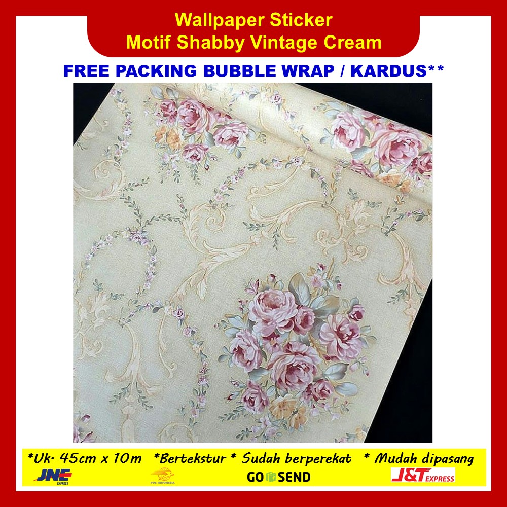 Wallpaper Sticker Dinding Shabby Vintage Cream Walpaper Stiker