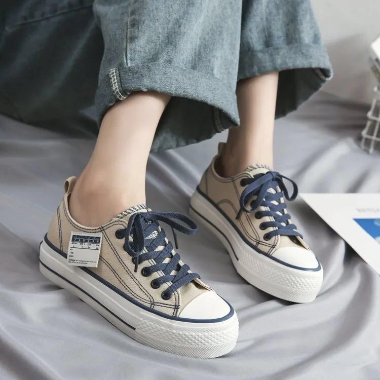 Sepatu Wanita Sepatu Cewek Kanvas Sneakers Tali Outsole Tebal Tren Cewe Terkini Elegan Mewah Keren Import