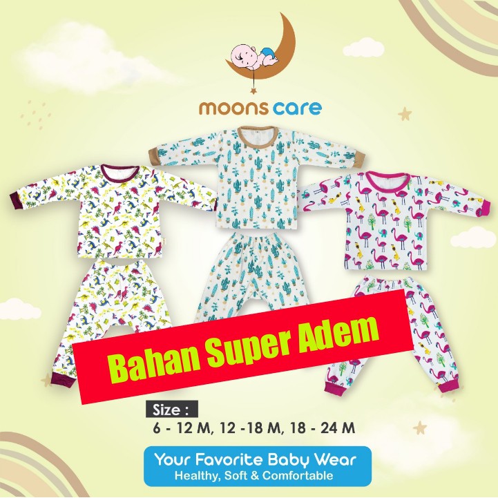 SML Moons Baju Bayi Stelan Panjang Pendek kutung PREMIUM MOONS ,Pakaian Bayi SML, Baju bayi murah