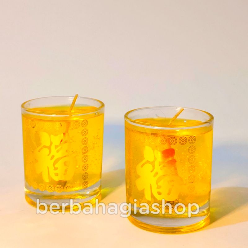 Lilin Jelly Warna Kuning Sembahyang Puja Dewa Durasi 24 Jam Yellow Candle