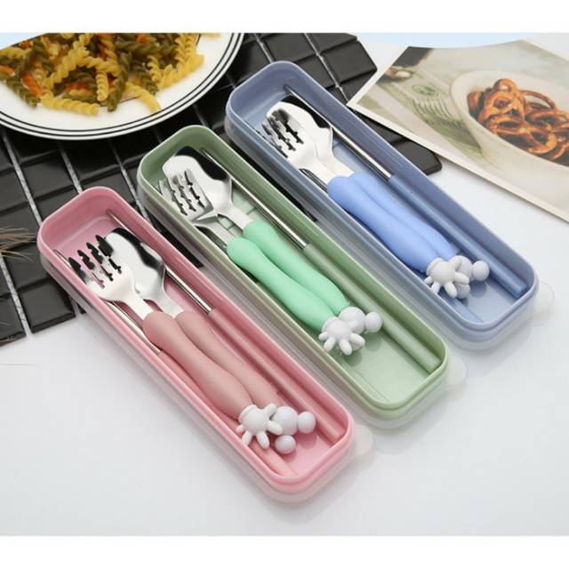 Kids Stainless Cutlery Set Peralatan Makan Travel Portabel Sendok Garpu Sumpit Stainless Steel Anak