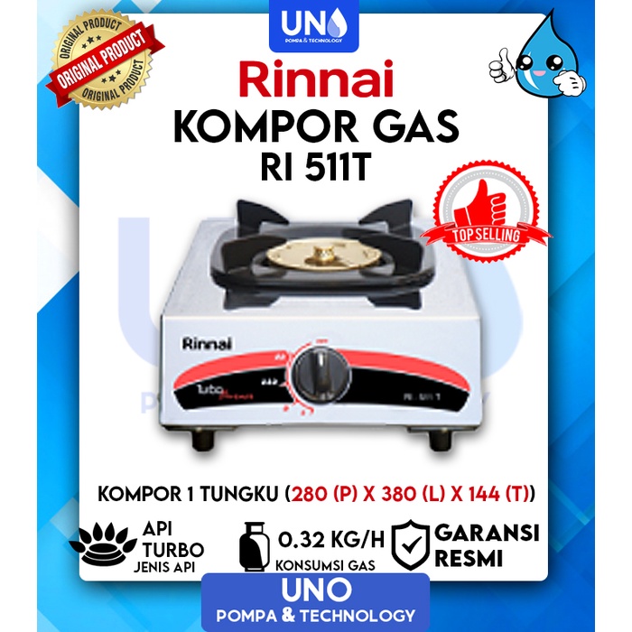 Rinnai Kompor Gas 1 Tungku Api Turbo RI-511 T / RI 511 T / RI511T