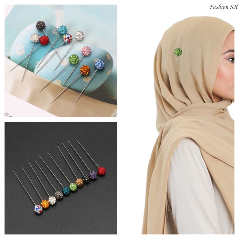 1pc Bros Bentuk Bulat Aksen Kristal Warna Campur Untuk Syal