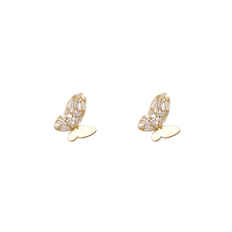 Anting Tusuk Sterling silver 925 Desain Kupu-Kupu Hias Kristal Zircon Mewah Untuk Wanita