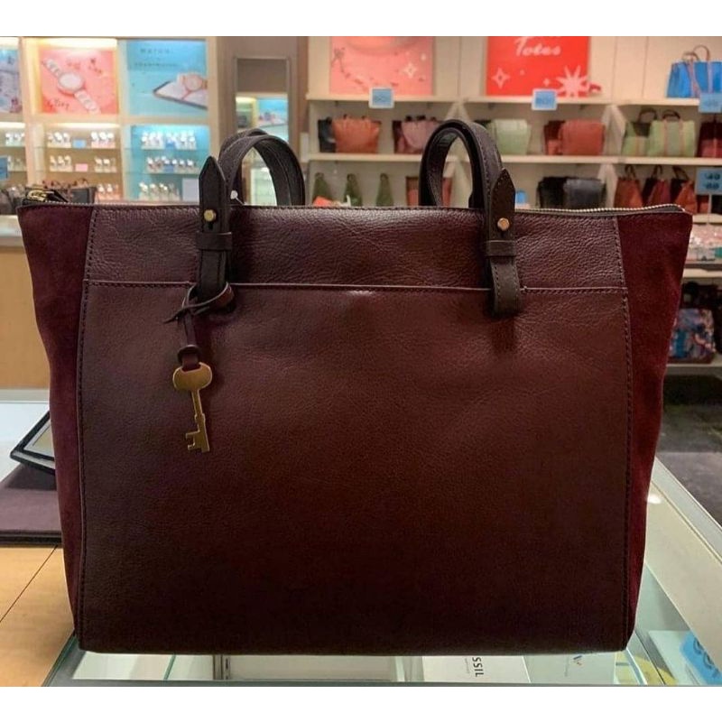 TAS FOSSIL RACHEL TOTE RED CLARET ORIGINAL (WITH ZIPPER)