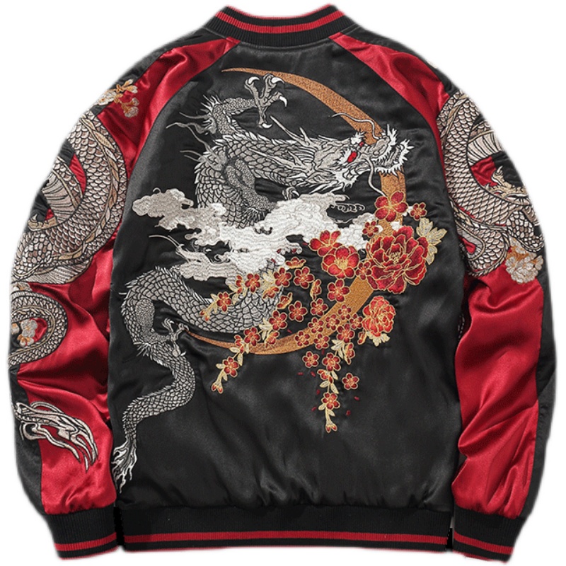 Jaket Sukajan Bomber Dragon Red and Black color