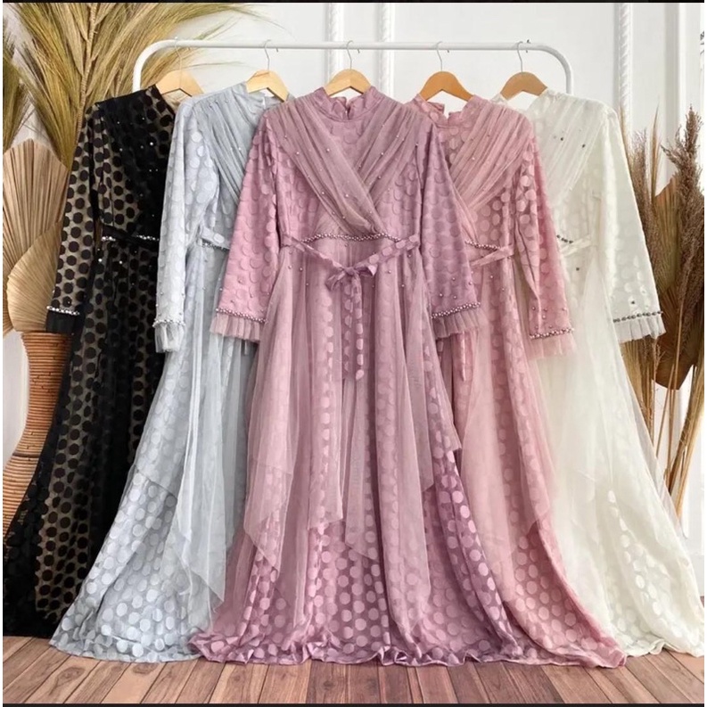 Gamis ozias tile mewah motif polkadot / Gamis formal kondangan / Gamis premium pesta / Gamis cantik 