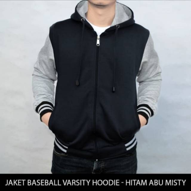 Jaket Baseball Polos Hoodie Resleting Reglan Pria Wanita