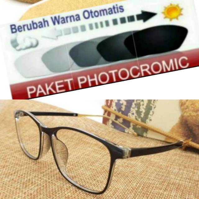 ( BAYAR COD ) PAKET HEMAT : Frame Kacamata Trendy Free Lensa Photocromic Anti Minus Dan Anti Radiasi