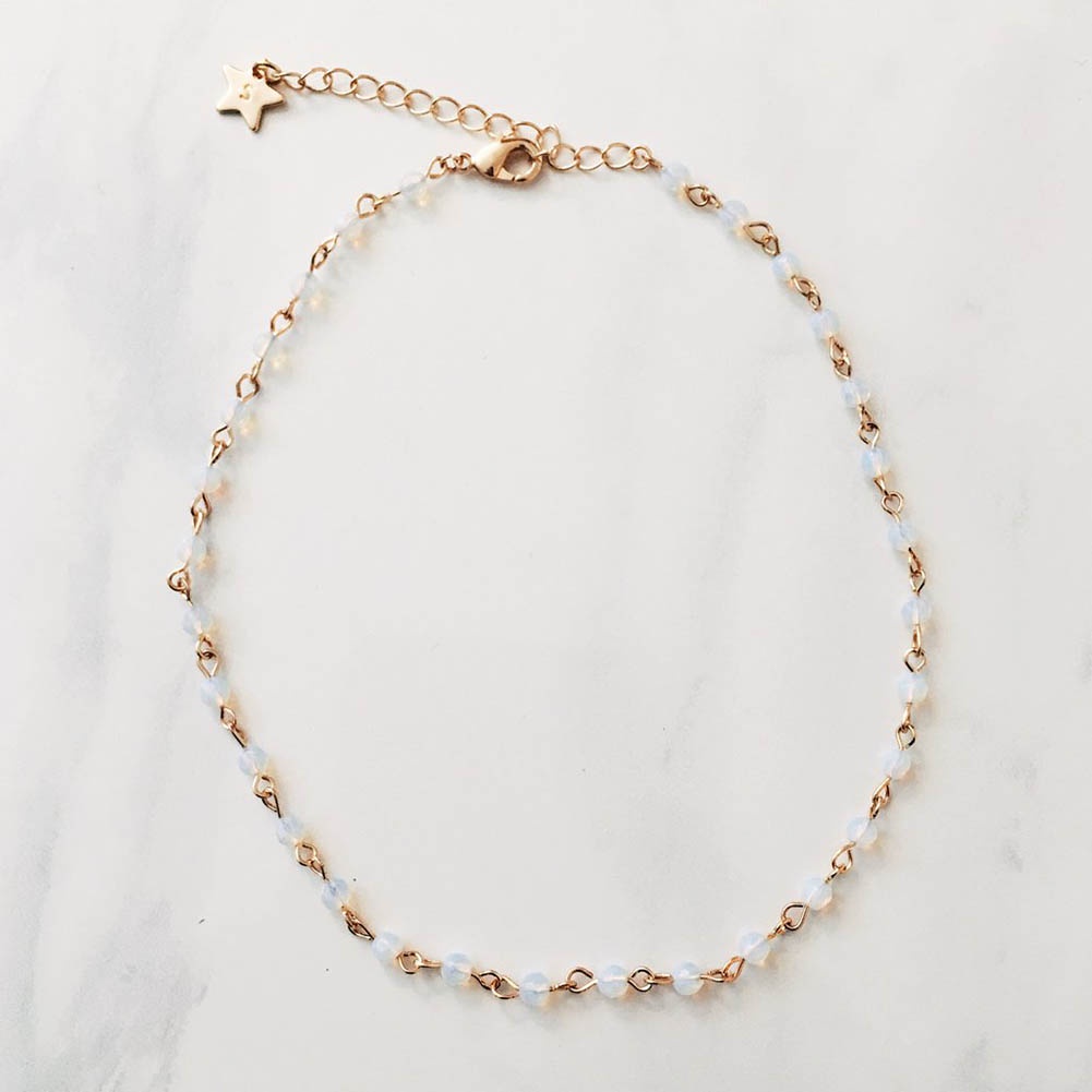 Hu Hu Hu Hu Hu Alat Bantu Pasang Kacamata♡ Kalung Rantai Manik-Manik Opal Berlian Imitasi Handmade Untuk Wanita