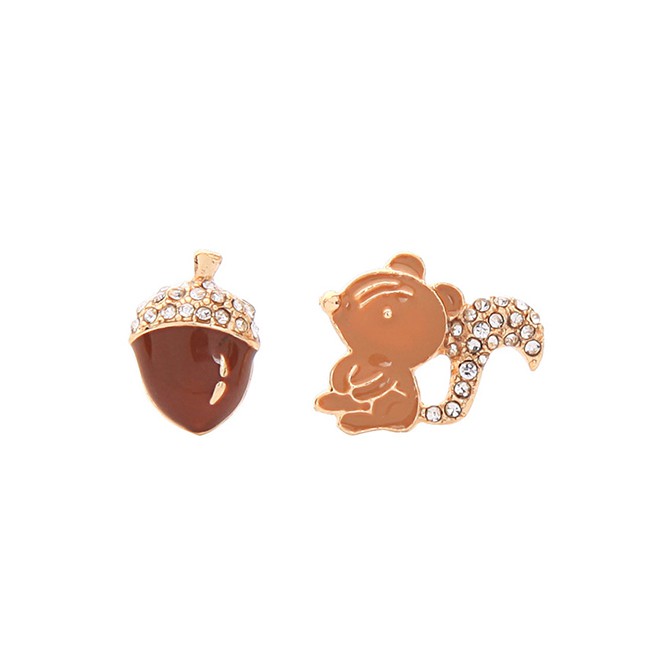 LRC Anting Tusuk Fashion Squirrel Asymmetric Diamond Squirrel Oil Earrings K04276