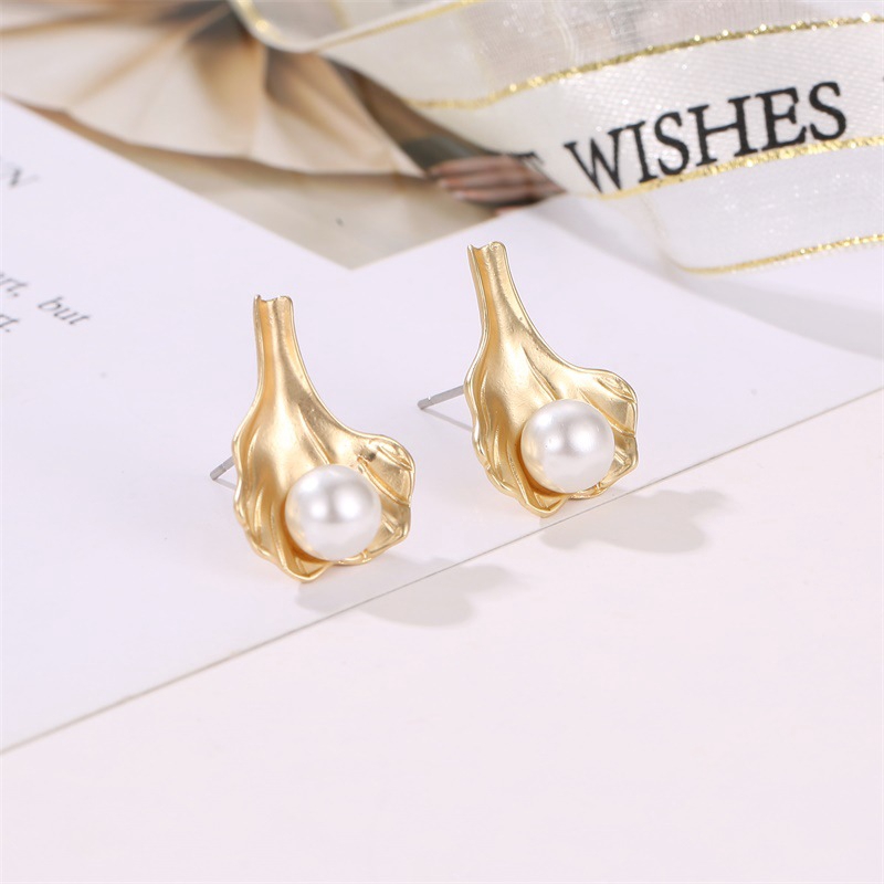 Anting monyet emas geometris Anting-anting korea Anting mutiara fashion daun betina