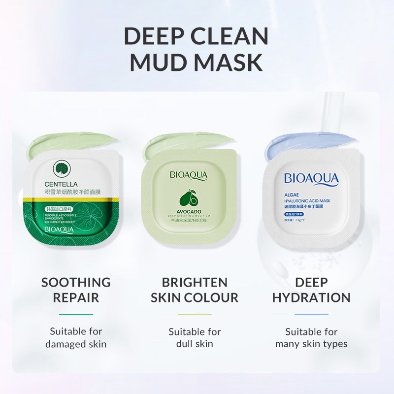 RADYSA - BIOAQUA Face Mask Centella Asiatica  /Hyaluronic Acid Seaweed/ Avocado Deep Clean PUDDING MASK