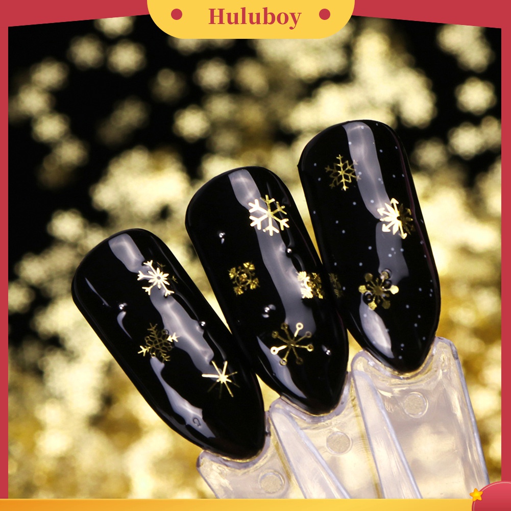 Huluboy Huluboy♡ 90pcs / Kotak Sequin Ultra Tipis Bentuk Snowflake Natal Warna Emas Untuk Dekorasi Manicure