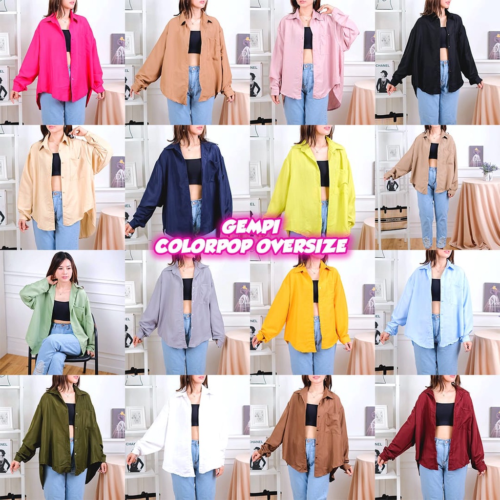 Gempi Oversize ColorPop Shirt | Baju Wanita Terbaru